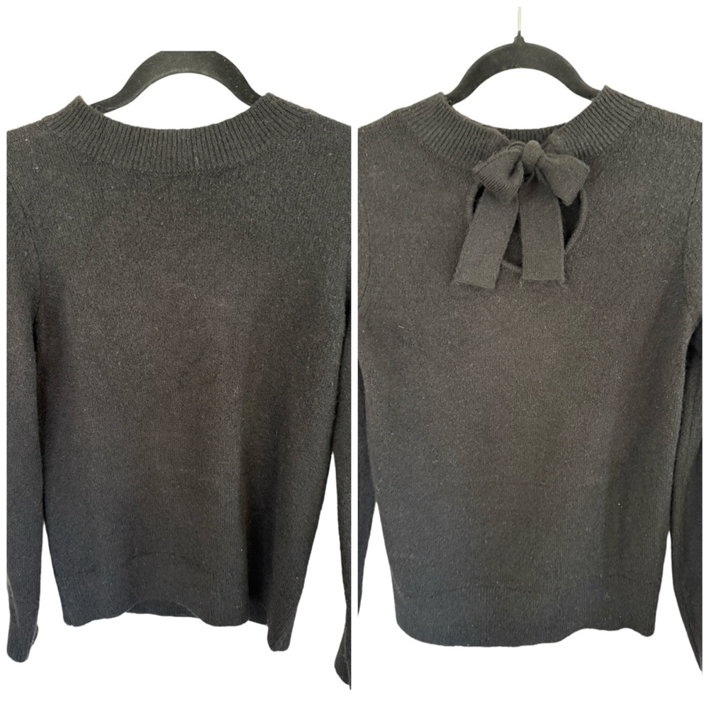 LOFT Cozy Tie Bow Back Black Sweater XXSP